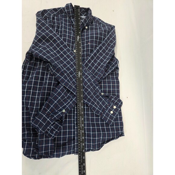 Tommy Hilfiger Mens Blue Checkered Medium XS Button Down Dress Shirt Classic Fit - Picture 8 of 8